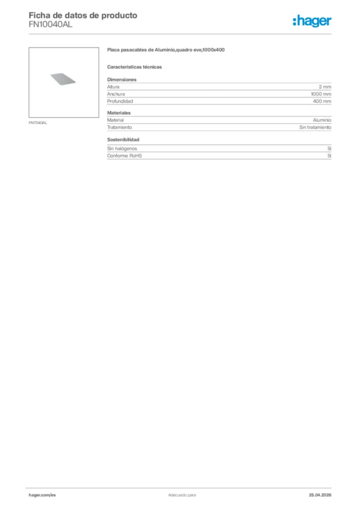 Imagen Hager Ficha de datos de producto FN10040AL | Hager España