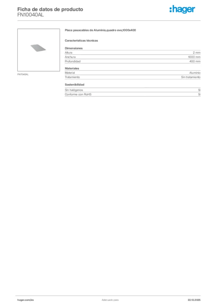 Imagen Hager Ficha de datos de producto FN10040AL | Hager España