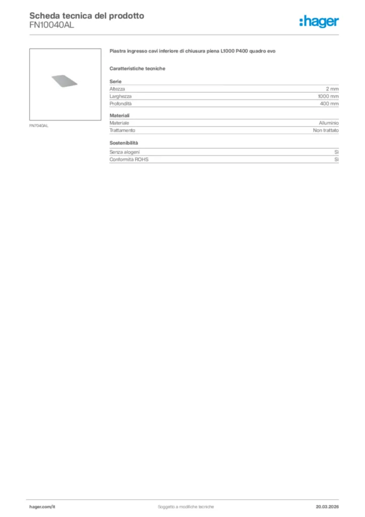 Immagine Hager Scheda tecnica del prodotto FN10040AL | Hager Italia