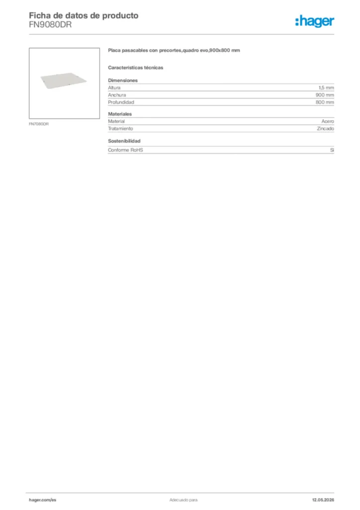 Imagen Hager Ficha de datos de producto FN9080DR | Hager España
