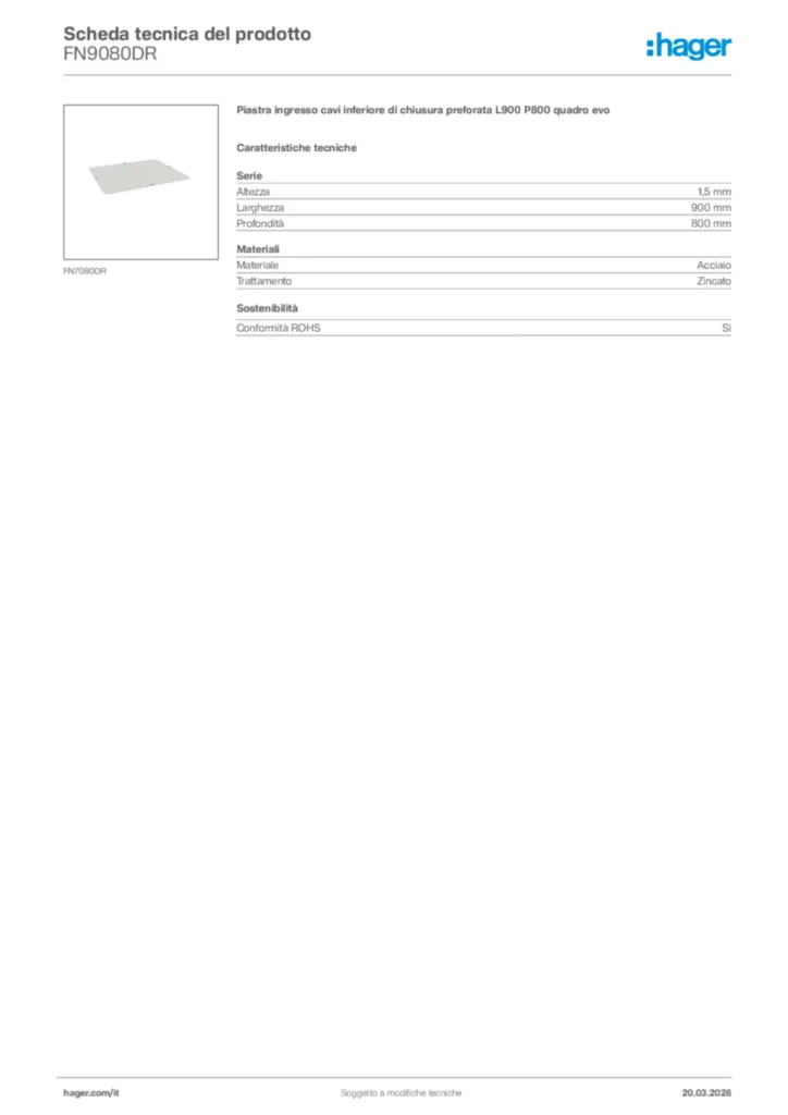 Immagine Hager Scheda tecnica del prodotto FN9080DR | Hager Italia