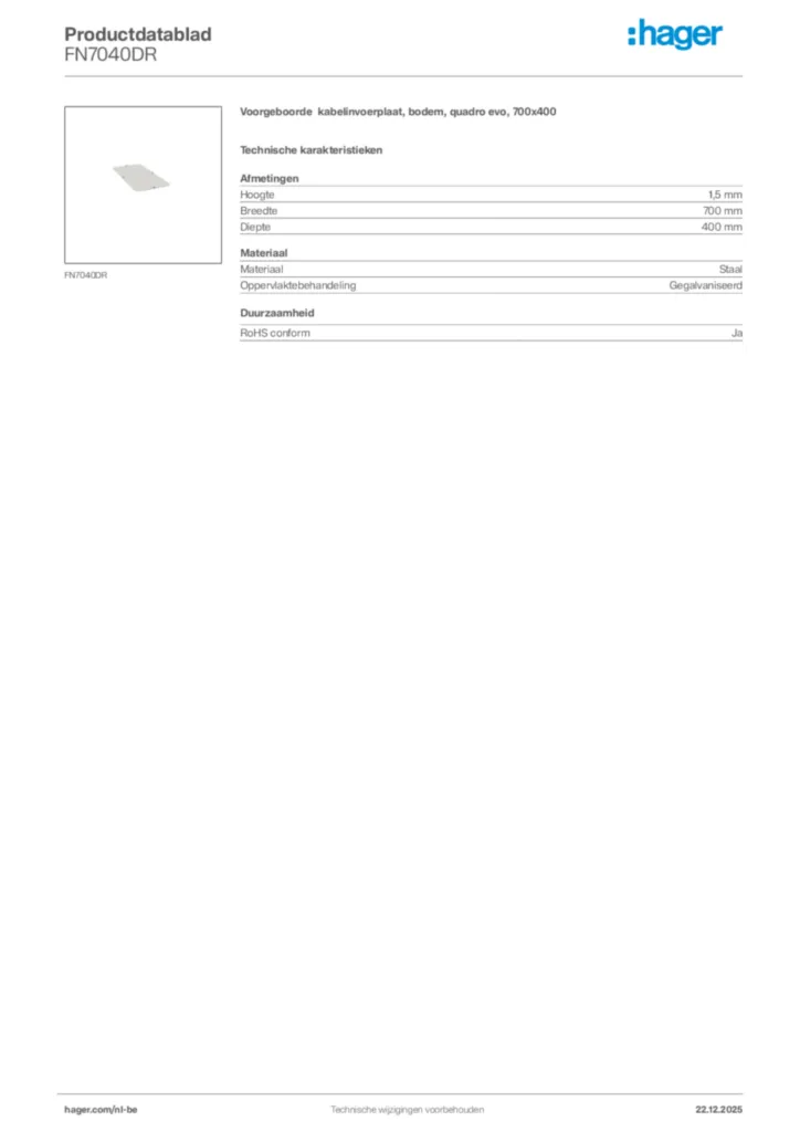 Afbeelding Hager Productdatablad FN7040DR | Hager Belgium