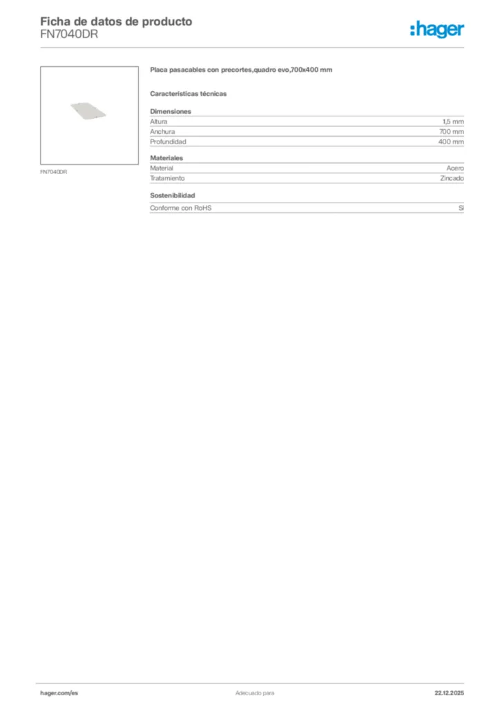 Imagen Hager Ficha de datos de producto FN7040DR | Hager España