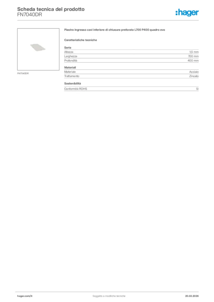 Immagine Hager Scheda tecnica del prodotto FN7040DR | Hager Italia