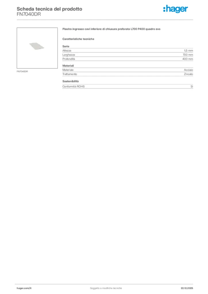 Immagine Hager Scheda tecnica del prodotto FN7040DR | Hager Italia