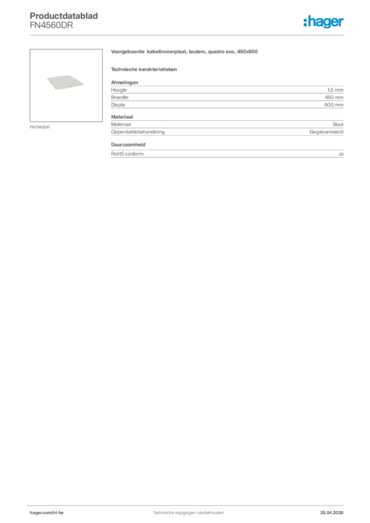 Afbeelding Hager Productdatablad FN4560DR | Hager Belgium