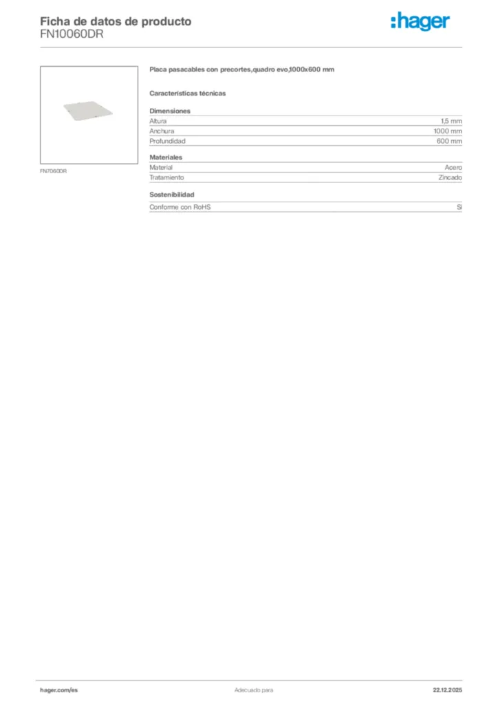 Imagen Hager Ficha de datos de producto FN10060DR | Hager España