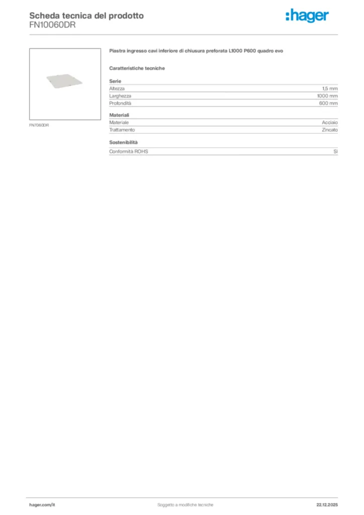 Immagine Hager Scheda tecnica del prodotto FN10060DR | Hager Italia