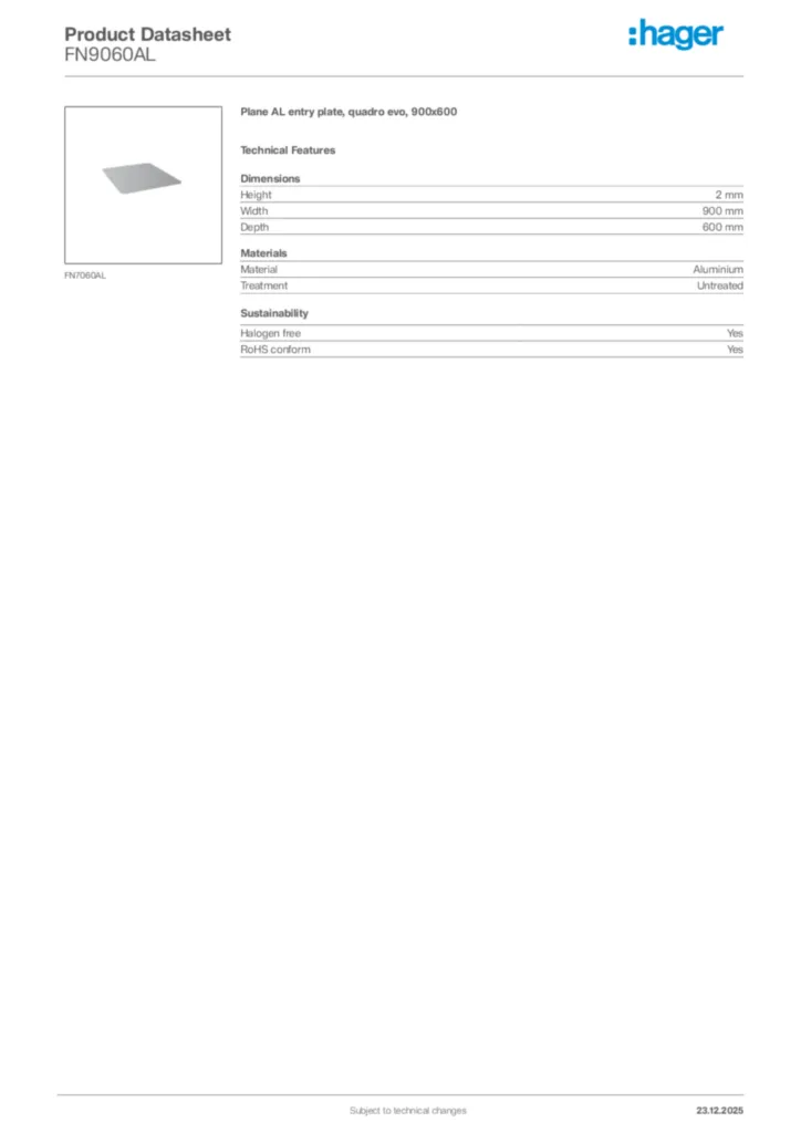 Image Hager Product data sheet FN9060AL  | Hager Africa
