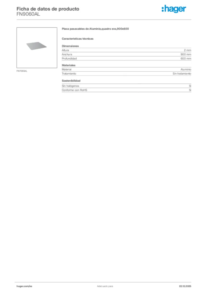 Imagen Hager Ficha de datos de producto FN9060AL | Hager España