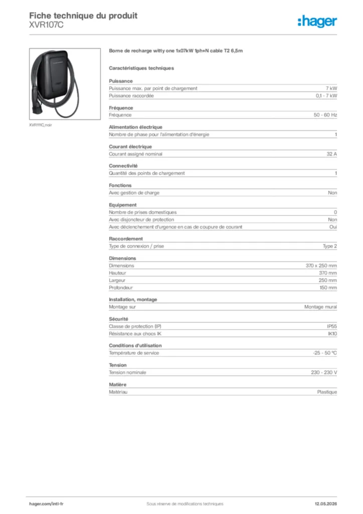 Image Hager Fiche technique du produit XVR107C | Hager Afrique