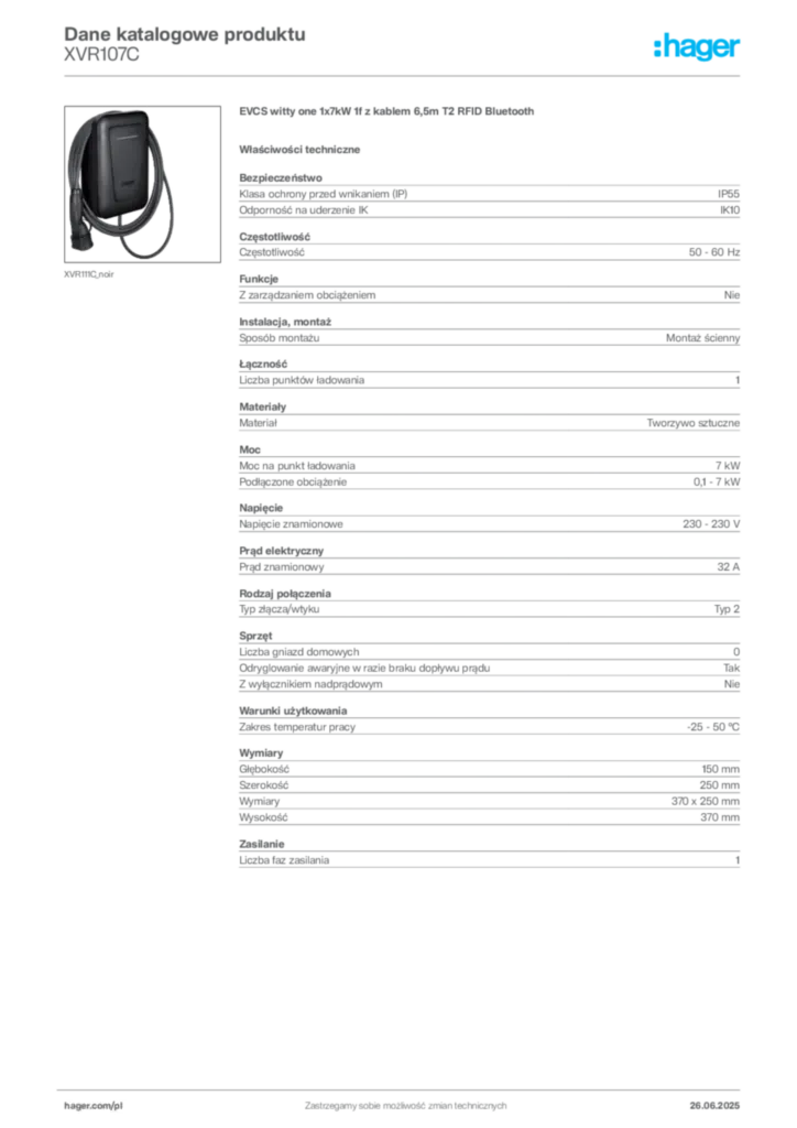 Zdjęcie Hager Dane katalogowe produktu XVR107C | Hager Polska