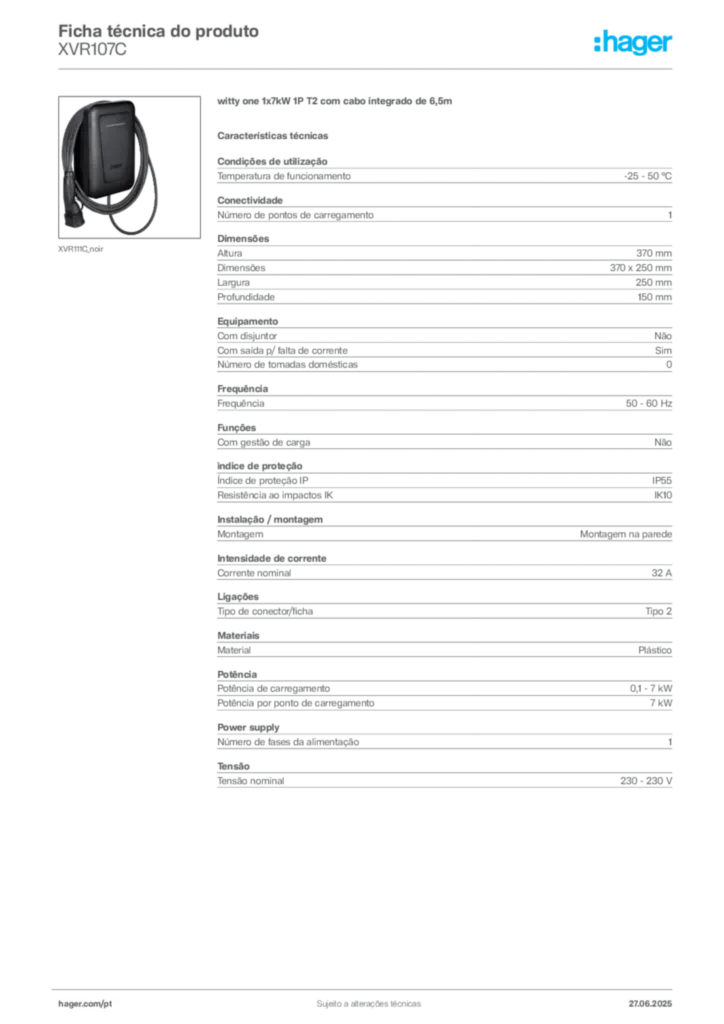 Imagem Hager Ficha técnica do produto XVR107C | Hager Portugal