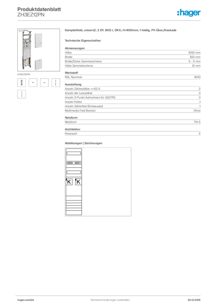 Bild Hager Produktdatenblatt ZH3EZ12PN | Hager Deutschland