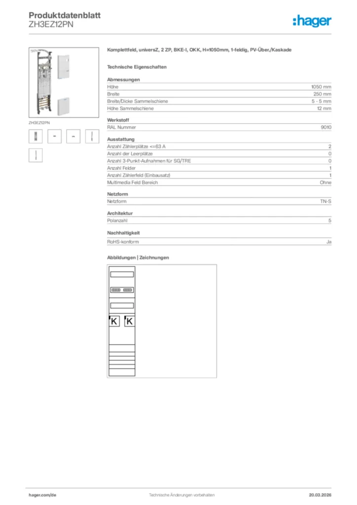 Bild Hager Produktdatenblatt ZH3EZ12PN | Hager Deutschland
