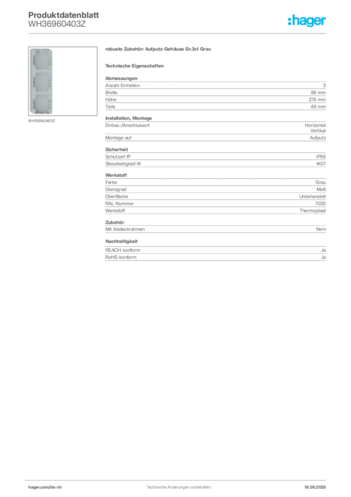 Bild Hager Produktdatenblatt WH36960403Z | Hager Schweiz