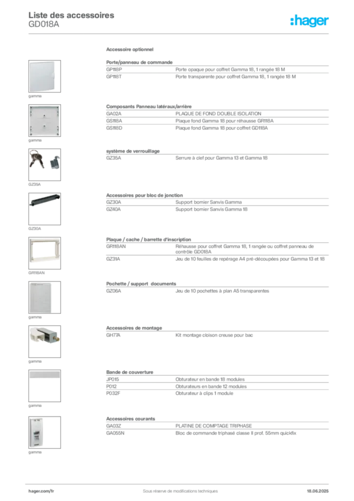 Image Hager Fiche technique du produit GD018A | Hager France