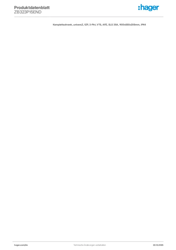 Bild Hager Produktdatenblatt ZB323P15END | Hager Deutschland
