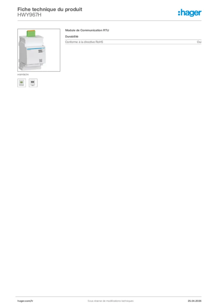 Image Hager Fiche technique du produit HWY967H | Hager France