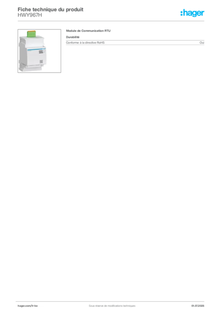 Image Hager Fiche technique du produit HWY967H | Hager Belgique