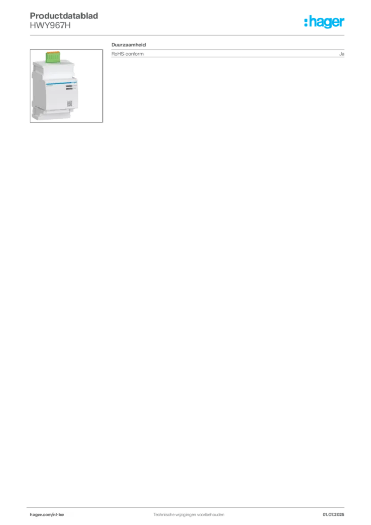 Afbeelding Hager Productdatablad HWY967H | Hager Belgium