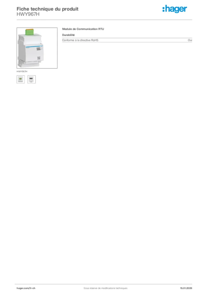 Image Hager Fiche technique du produit HWY967H | Hager Suisse