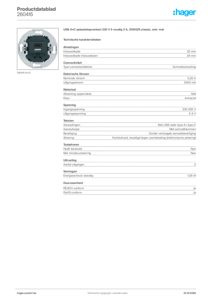 Afbeelding Hager Productdatablad 260415 | Hager Belgium