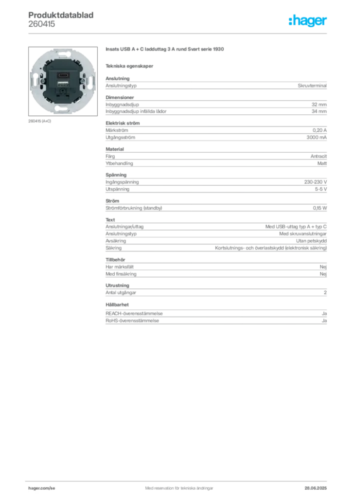 Bild Hager Produktdatablad 260415 | Hager Sverige
