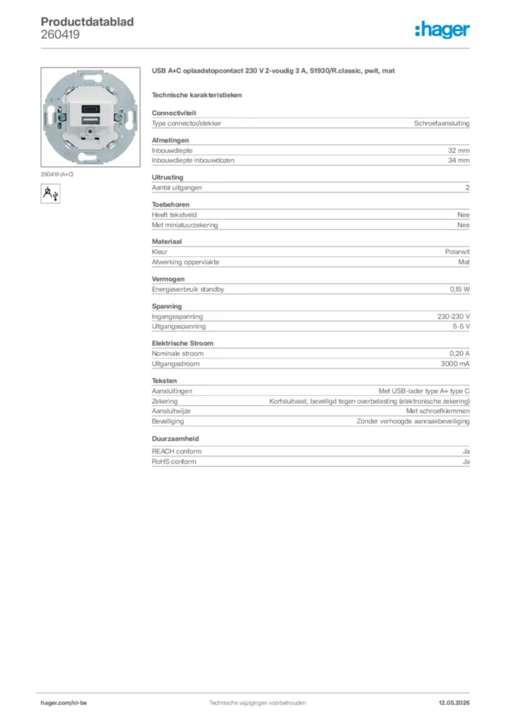 Afbeelding Hager Productdatablad 260419 | Hager Belgium