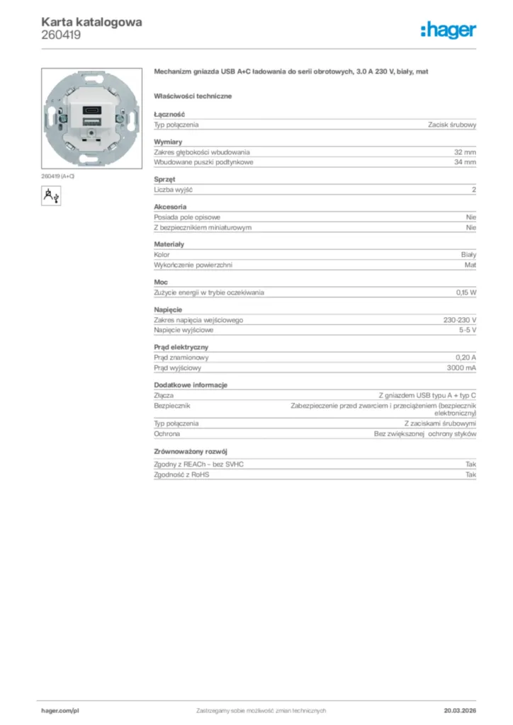 Zdjęcie Hager Karta katalogowa 260419 | Hager Polska