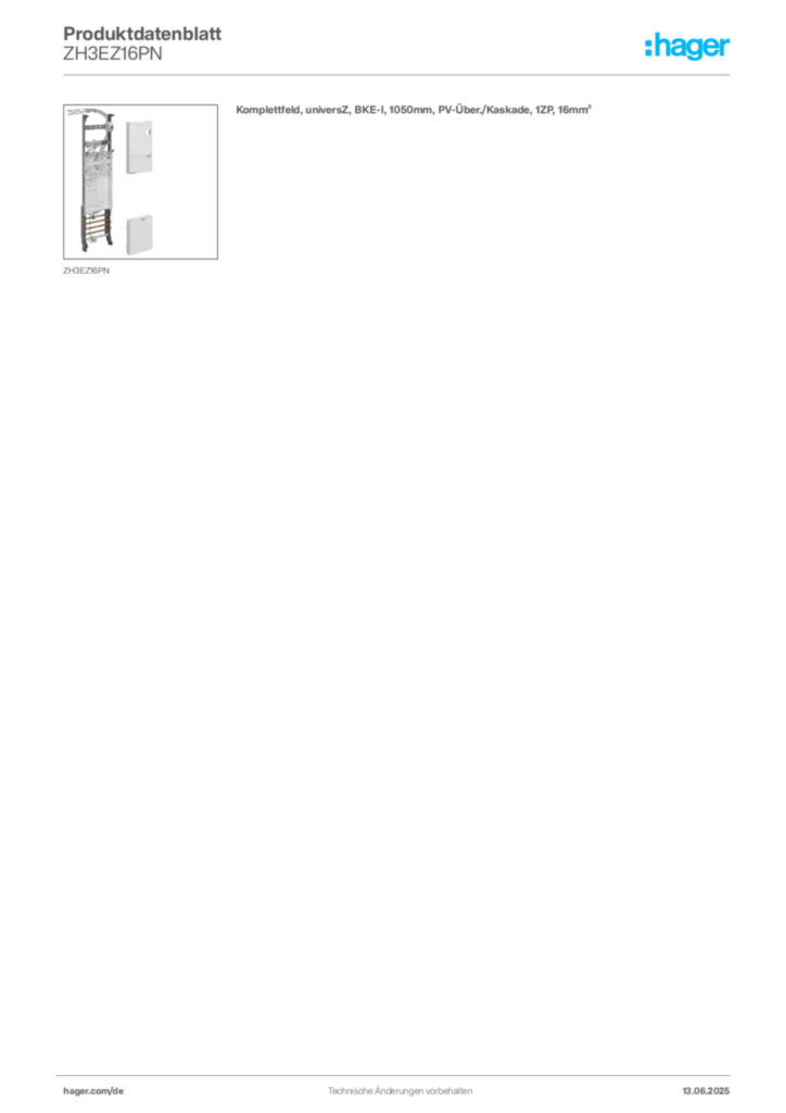 Bild Hager Produktdatenblatt ZH3EZ16PN | Hager Deutschland