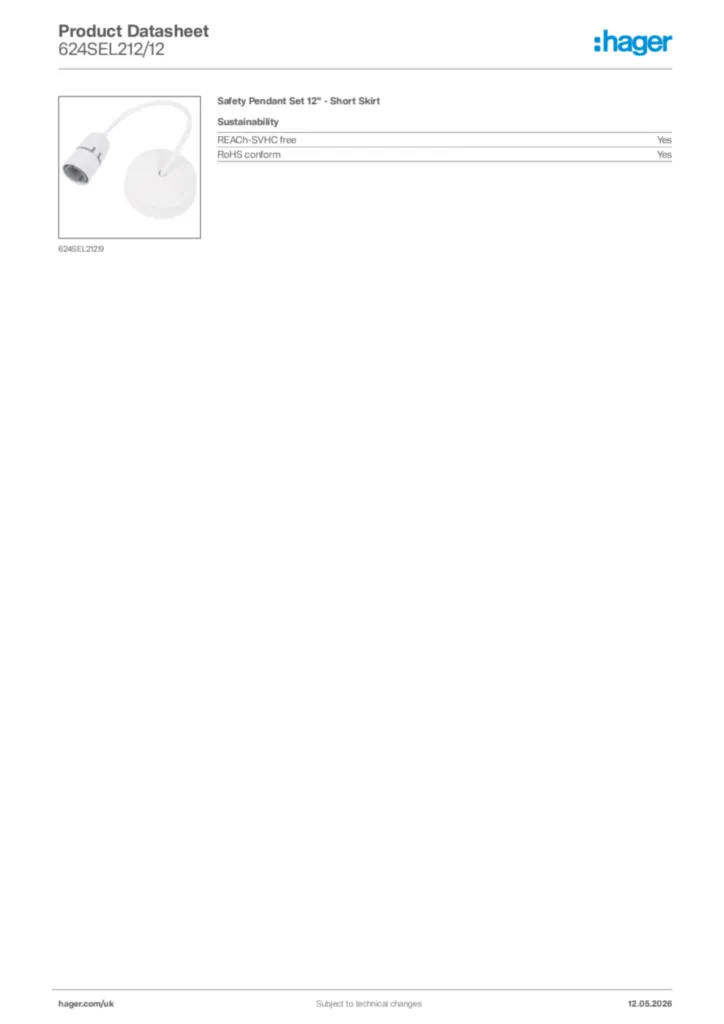 Image Hager Product data sheet 624SEL212/12  | Hager