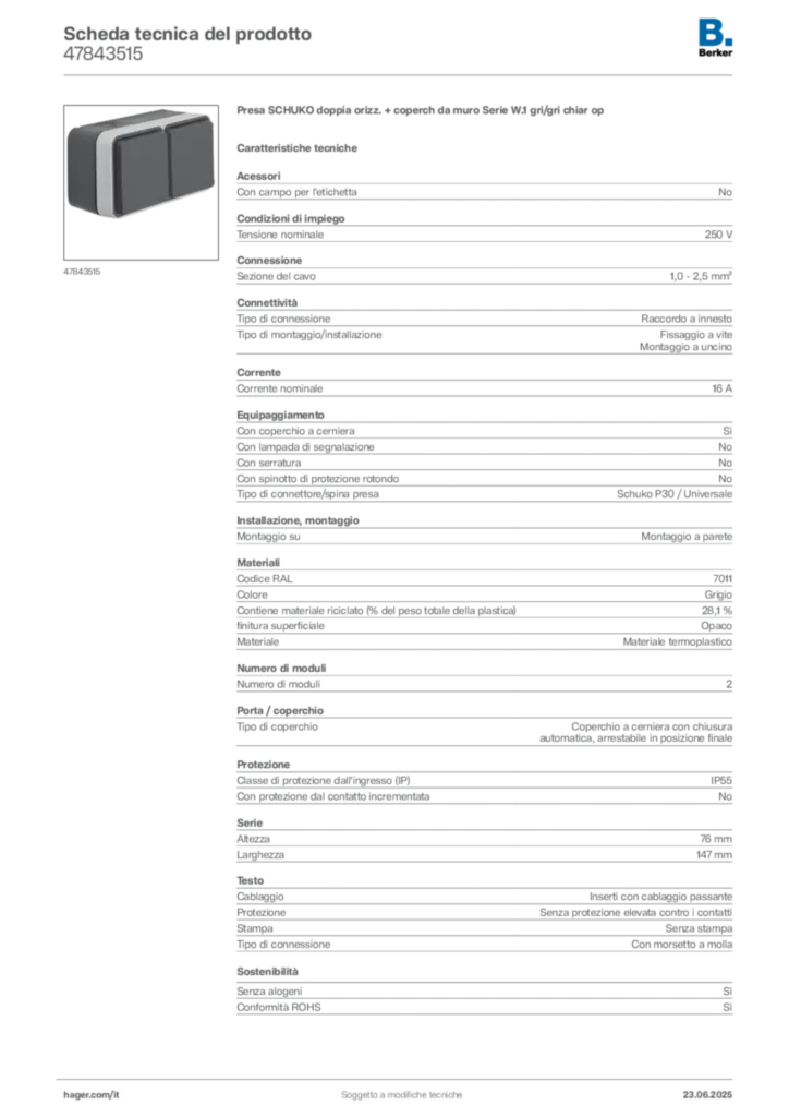 Immagine Berker Scheda tecnica del prodotto 47843515 | Hager Italia