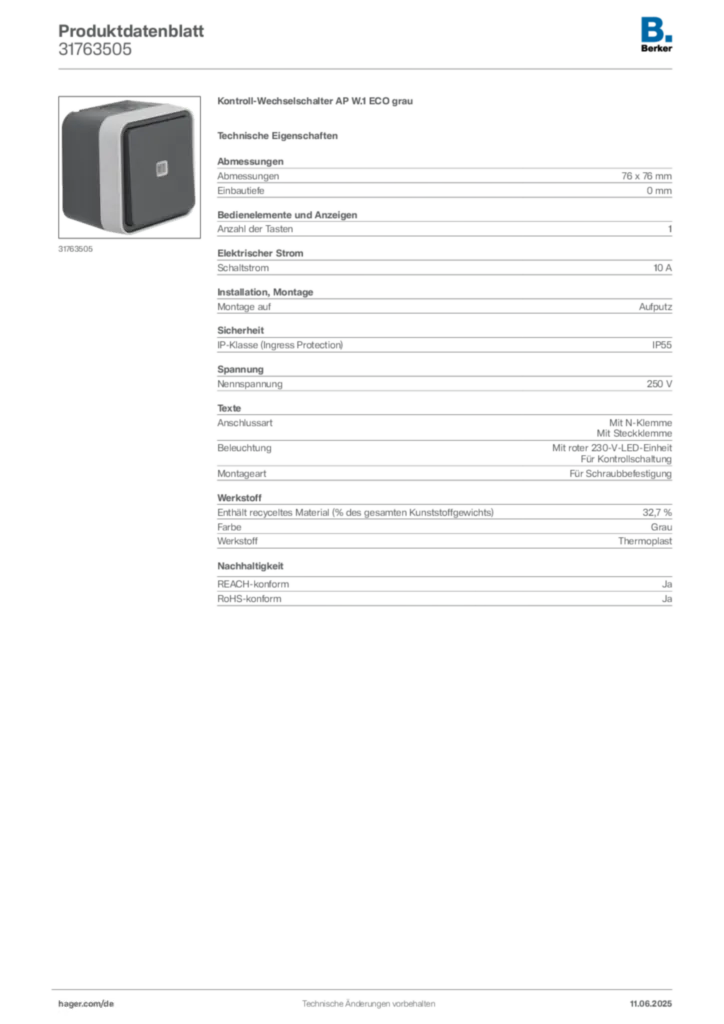 Bild Berker Produktdatenblatt 31763505 | Hager Deutschland