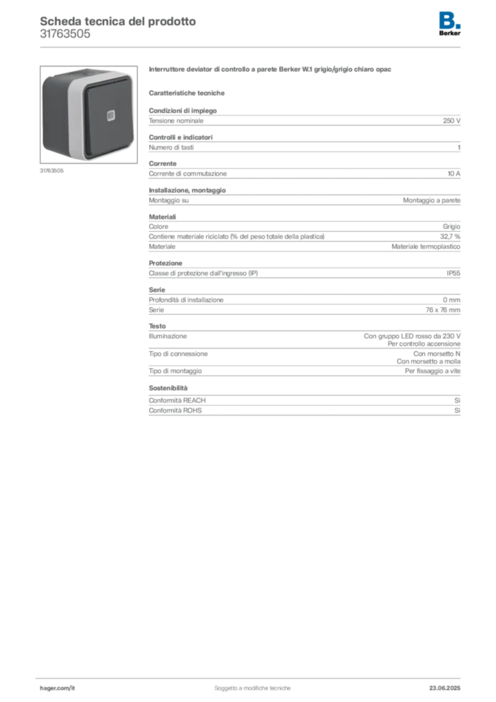 Immagine Berker Scheda tecnica del prodotto 31763505 | Hager Italia