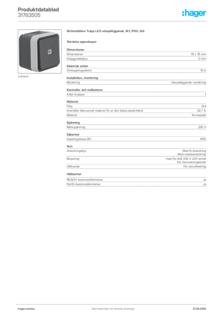 Bild Hager Produktdatablad 31763505 | Hager Sverige