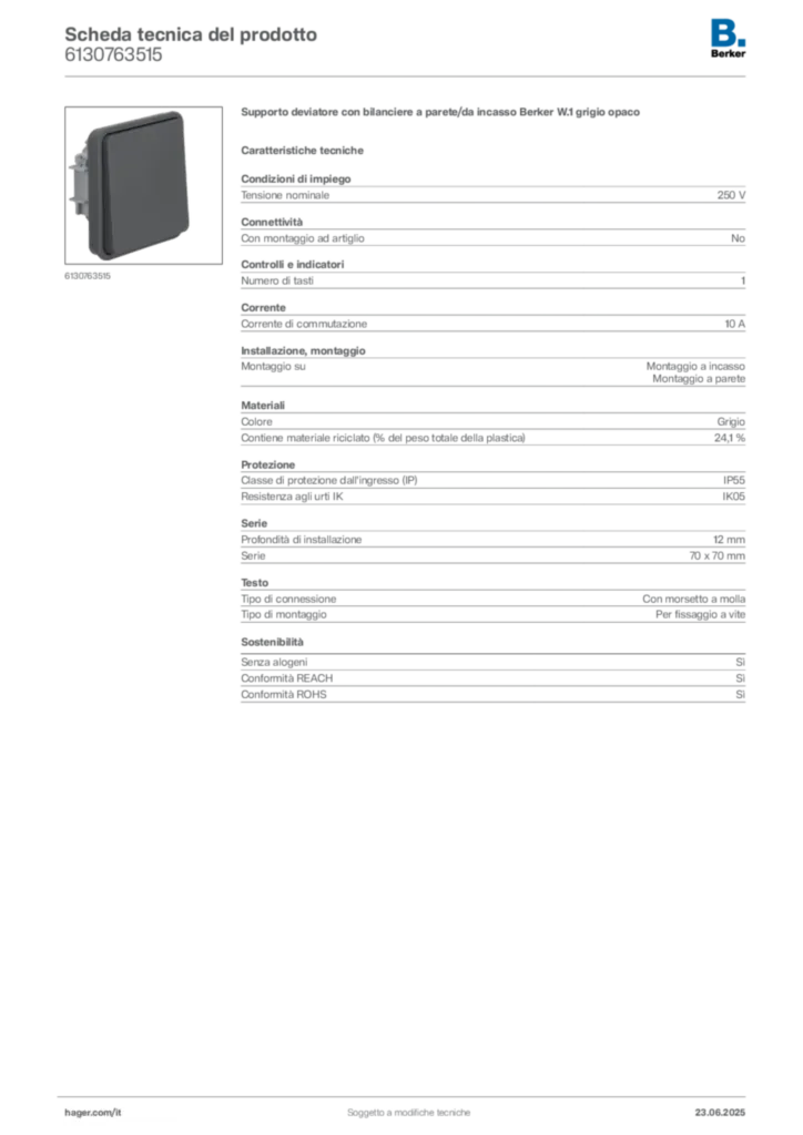 Immagine Berker Scheda tecnica del prodotto 6130763515 | Hager Italia