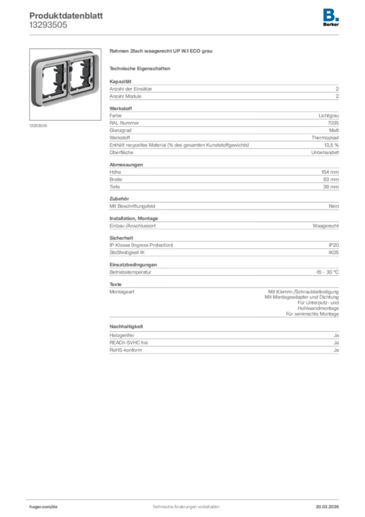 Bild Berker Produktdatenblatt 13293505 | Hager Deutschland