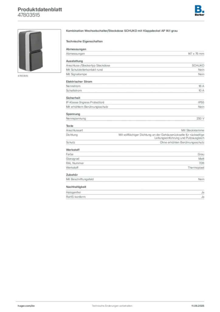 Bild Berker Produktdatenblatt 47803515 | Hager Deutschland