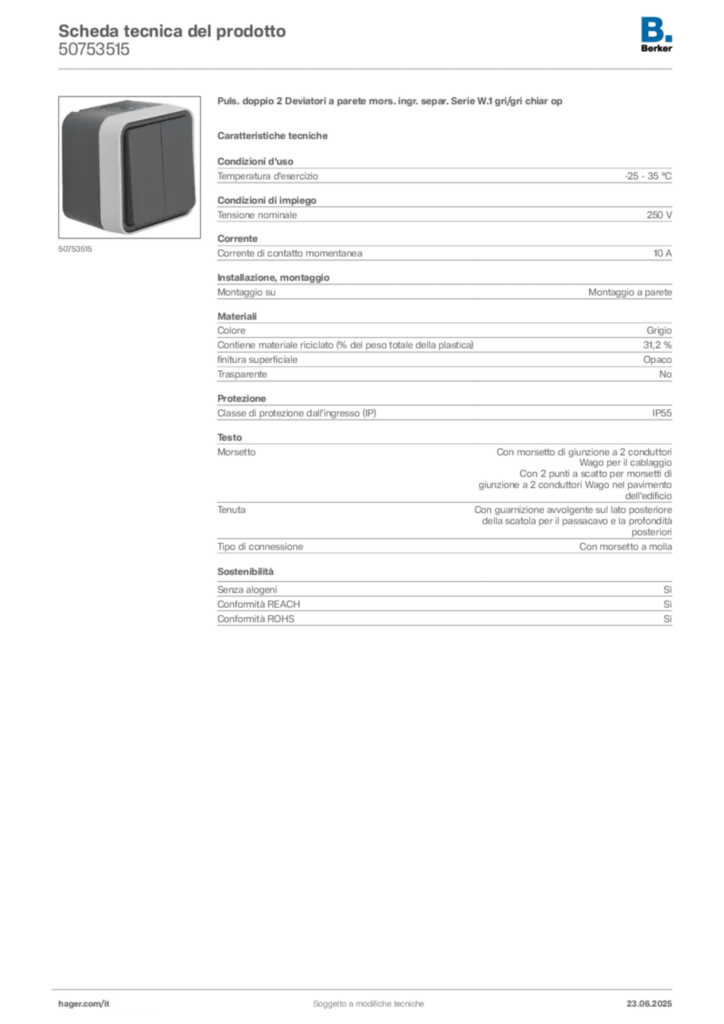 Immagine Berker Scheda tecnica del prodotto 50753515 | Hager Italia