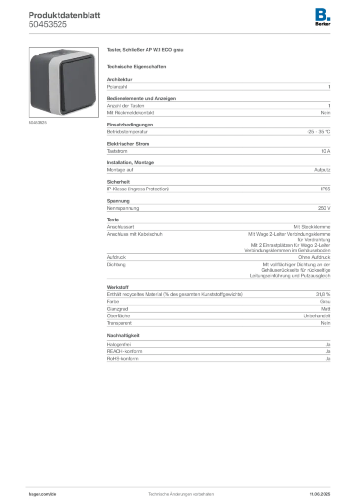 Bild Berker Produktdatenblatt 50453525 | Hager Deutschland