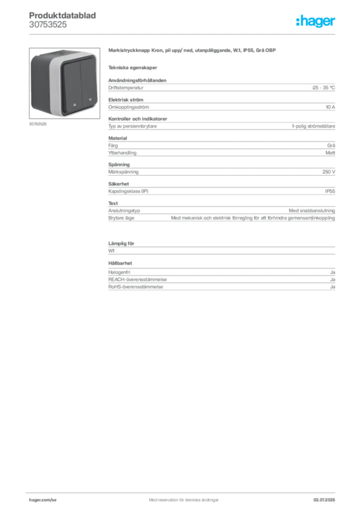 Bild Hager Produktdatablad 30753525 | Hager Sverige