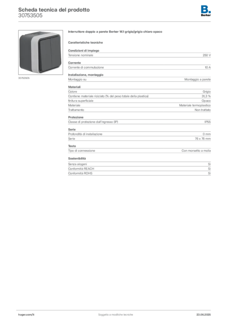 Immagine Berker Scheda tecnica del prodotto 30753505 | Hager Italia