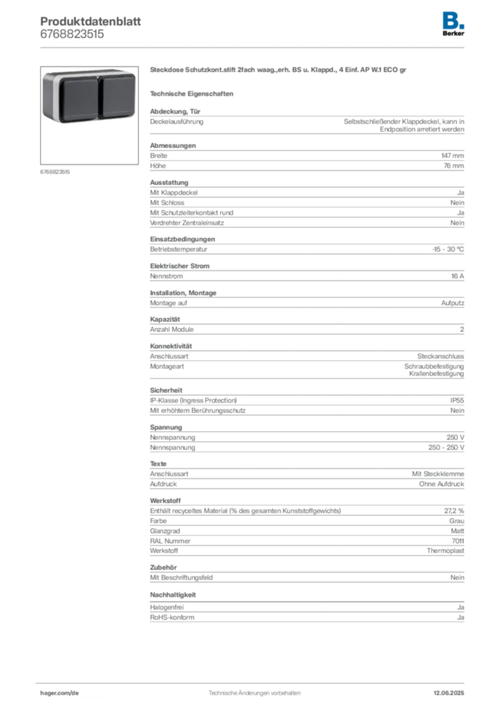 Bild Berker Produktdatenblatt 6768823515 | Hager Deutschland