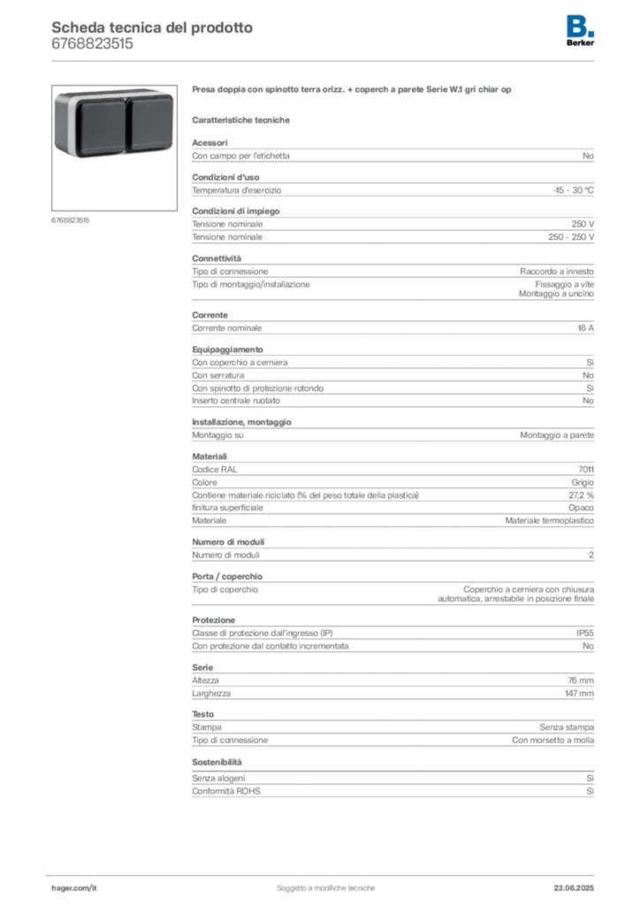 Immagine Berker Scheda tecnica del prodotto 6768823515 | Hager Italia