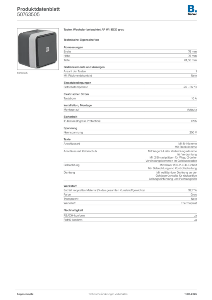 Bild Berker Produktdatenblatt 50763505 | Hager Deutschland