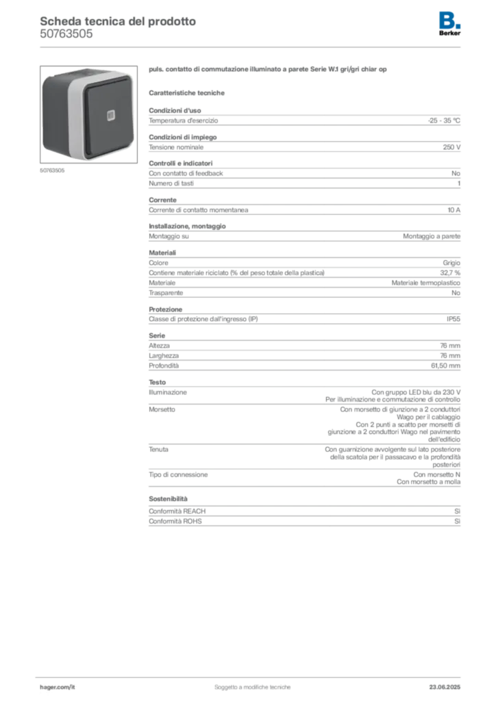 Immagine Berker Scheda tecnica del prodotto 50763505 | Hager Italia