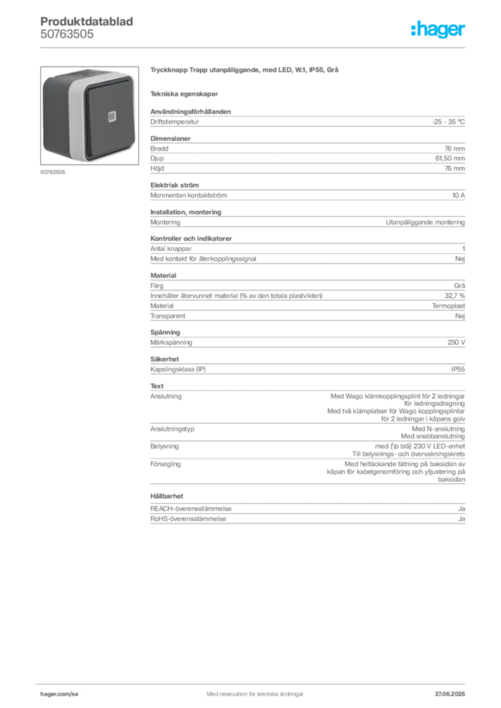 Bild Hager Produktdatablad 50763505 | Hager Sverige