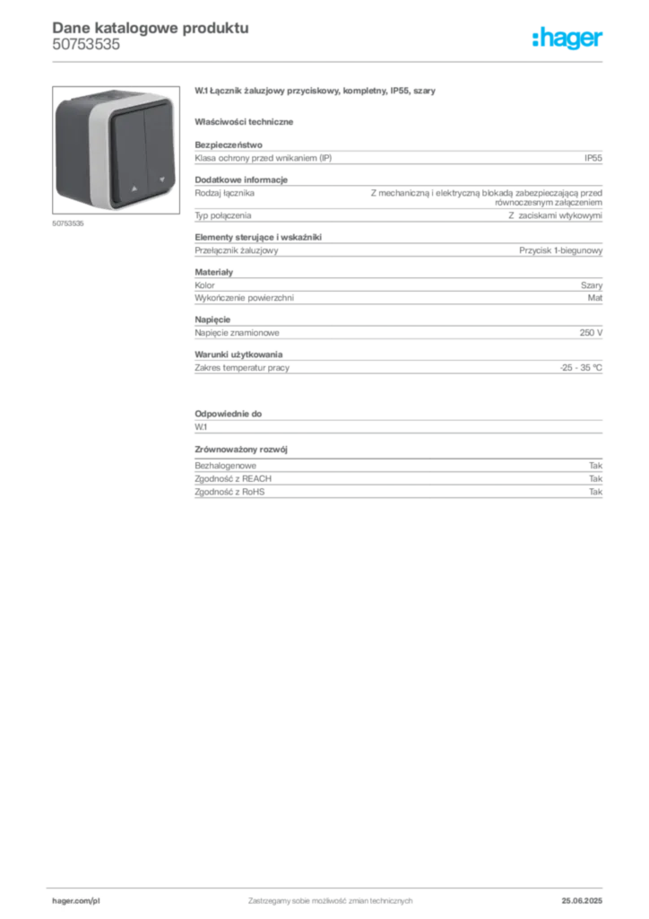 Zdjęcie Hager Dane katalogowe produktu 50753535 | Hager Polska