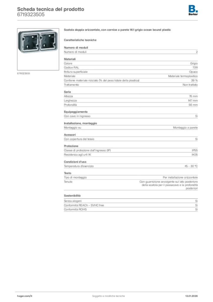 Immagine Berker Scheda tecnica del prodotto 6719323505 | Hager Italia